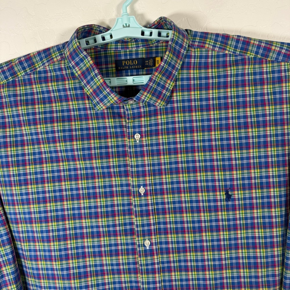 Polo‎ Ralph Lauren Button Down Shirt Mens 5XB Blue Cotton Stretch Long Sleeve